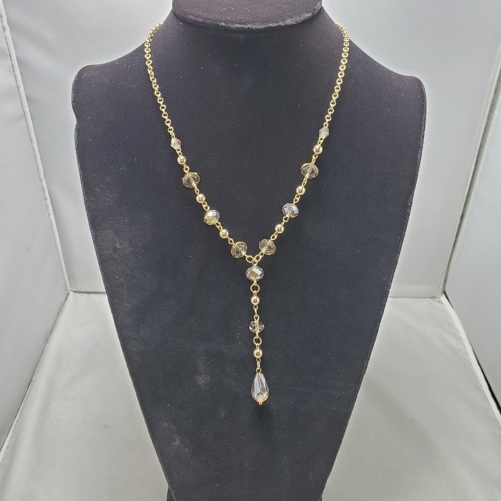 gold chain topaz beaded Y necklace